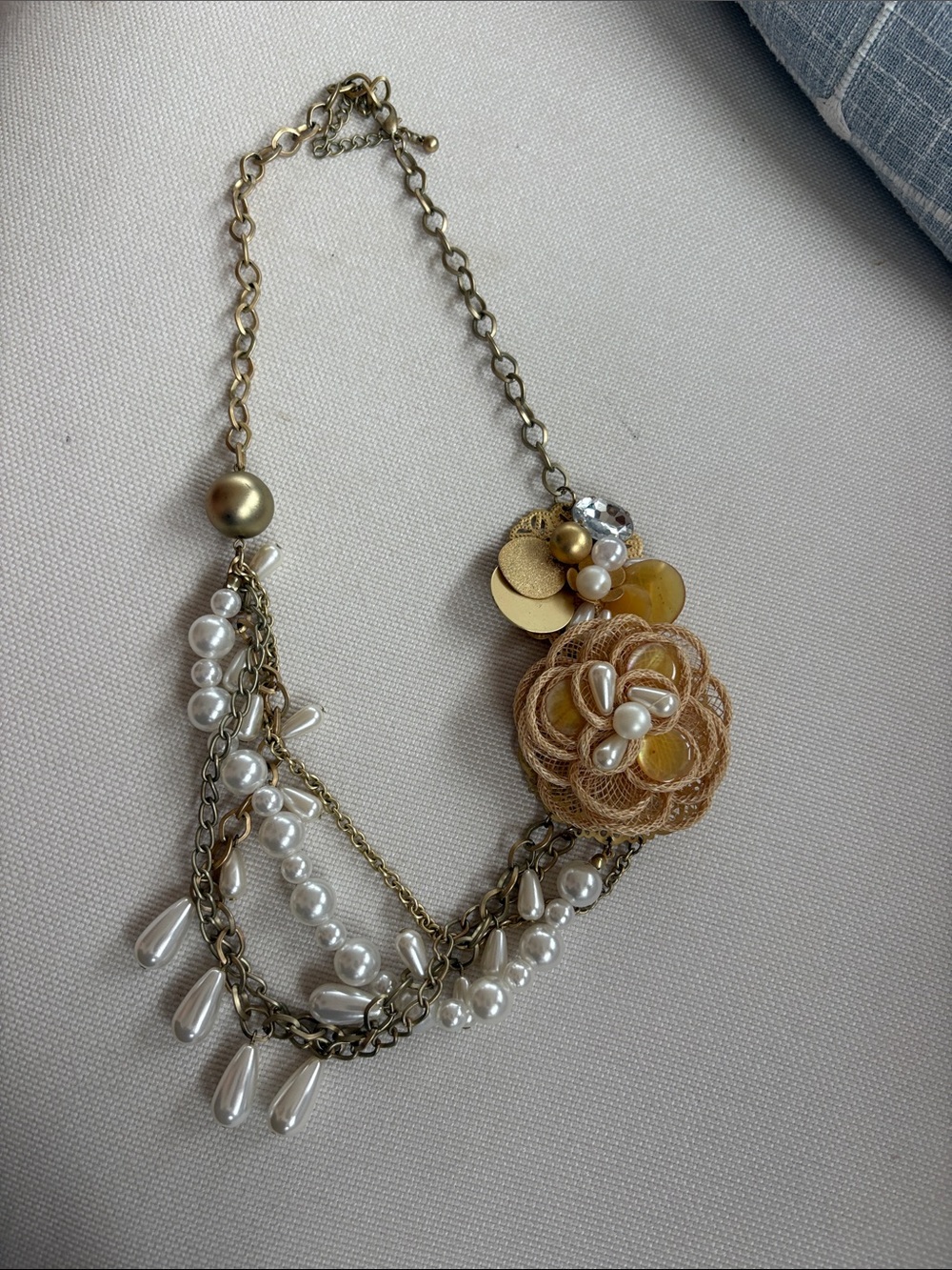 Gold and Pearl Floral Statement Necklace
